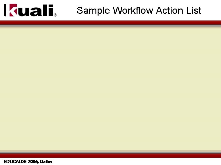 Sample Workflow Action List EDUCAUSE 2006, Dallas 