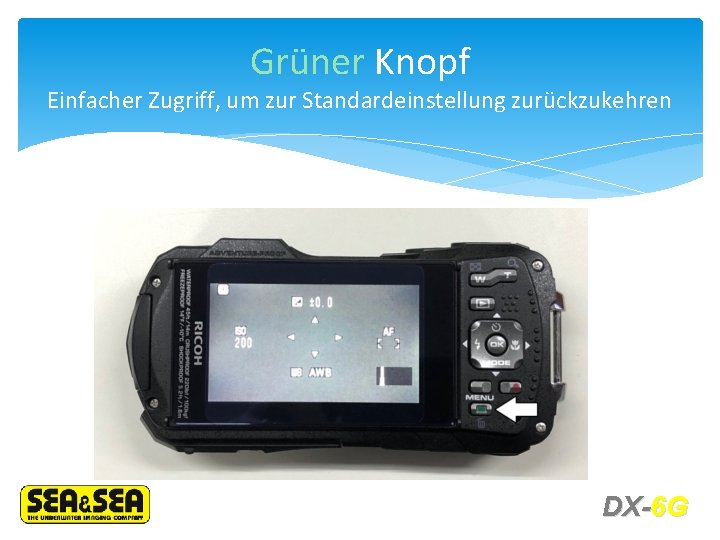 Grüner Knopf Einfacher Zugriff, um zur Standardeinstellung zurückzukehren DX-6 G 