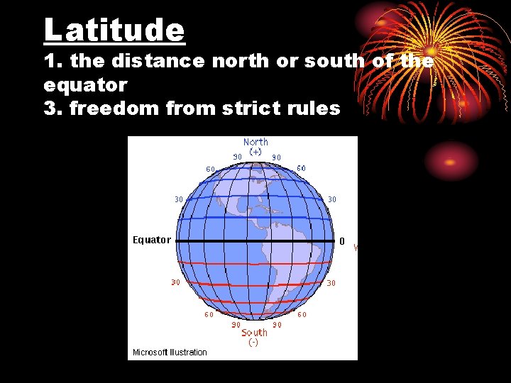 Latitude 1. the distance north or south of the equator 3. freedom from strict