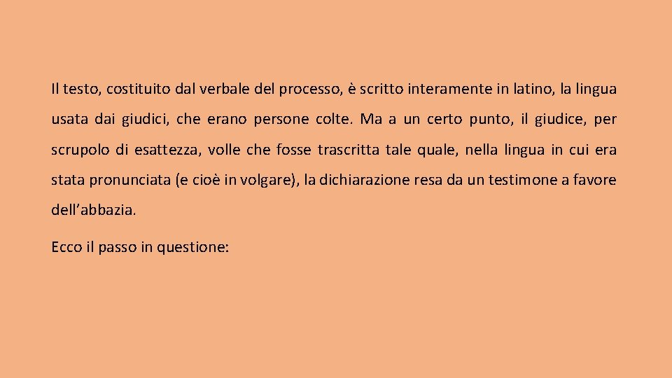 Il testo, costituito dal verbale del processo, è scritto interamente in latino, la lingua