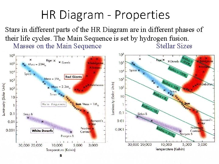 HR Diagram - Properties Stars in different parts of the HR Diagram are in