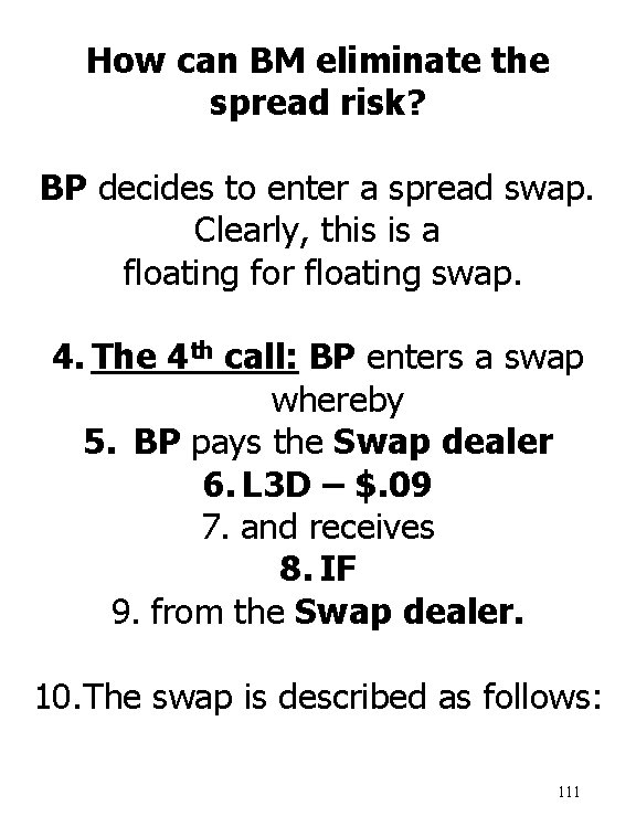 How can BM eliminate the spread risk? BP decides to enter a spread swap.