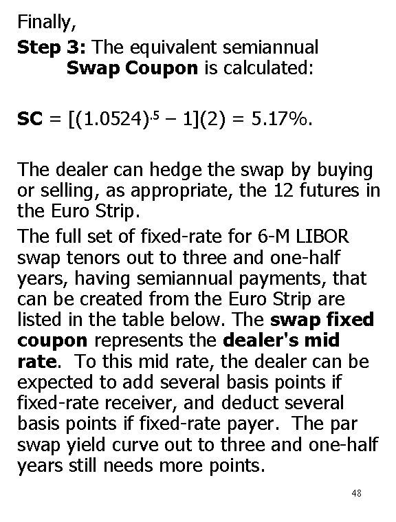Finally, Step 3: The equivalent semiannual Swap Coupon is calculated: SC = [(1. 0524).