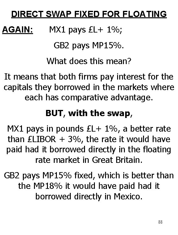 DIRECT SWAP FIXED FOR FLOATING AGAIN: MX 1 pays £L+ 1%; GB 2 pays