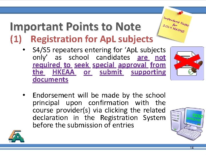 Important Points to Note (1) Registration for Ap. L subjects Imp orta nt N