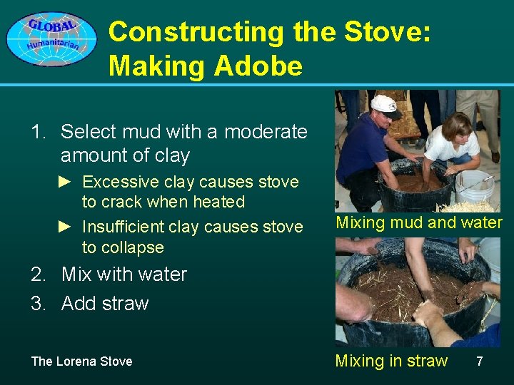 Constructing the Stove: Making Adobe 1. Select mud with a moderate amount of clay