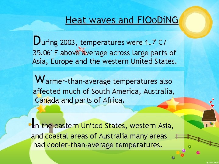 Heat waves and Fl. Oo. Di. NG During 2003, temperatures were 1. 7' C/