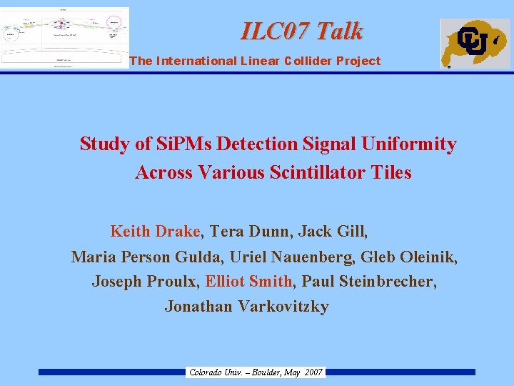 ILC 07 Talk ILC – The International Linear Collider Project Study of Si. PMs