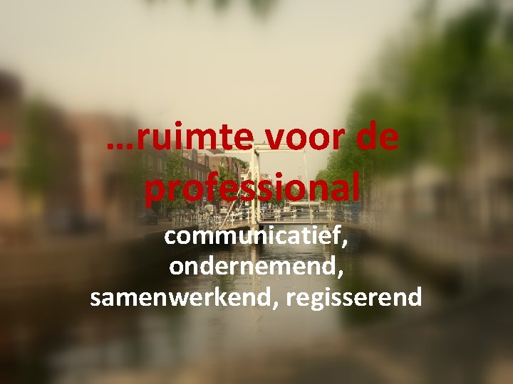 …ruimte voor de professional communicatief, ondernemend, samenwerkend, regisserend 