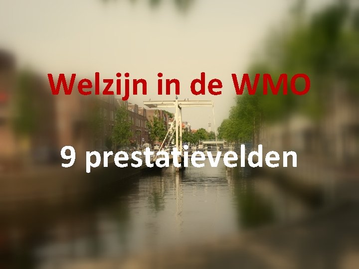 Welzijn in de WMO 9 prestatievelden Welzijn in de WMO 9 prestatievelden