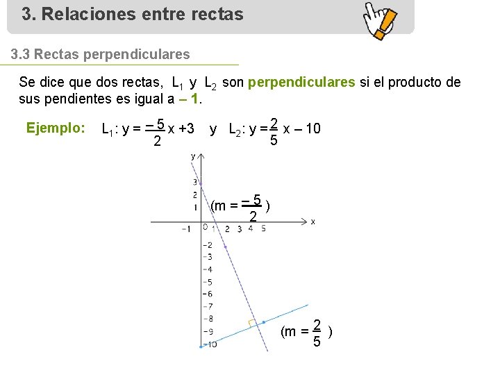 3. Relaciones entre rectas 3. 3 Rectas perpendiculares Se dice que dos rectas, L