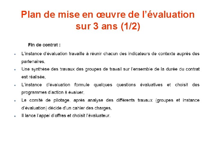 Plan de mise en œuvre de l’évaluation sur 3 ans (1/2) 