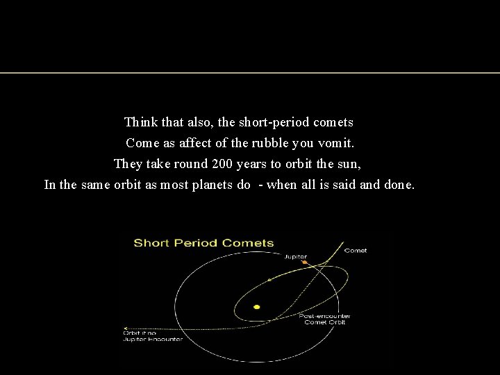 Think that also, the short-period comets Come as affect of the rubble you vomit.