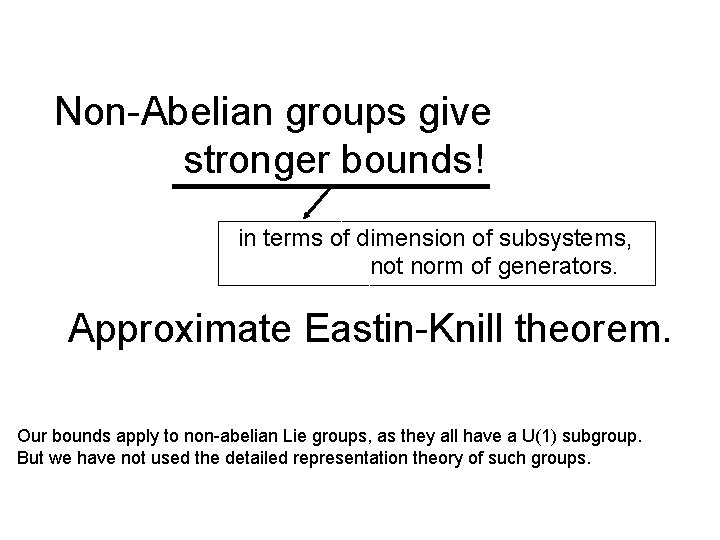 Non-Abelian groups give stronger bounds! in terms of dimension of subsystems, not norm of