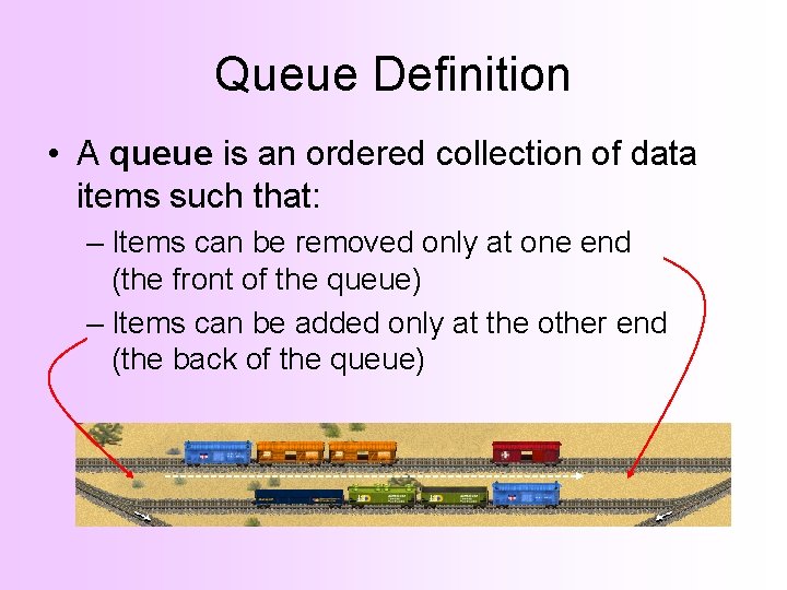 Queue Definition • A queue is an ordered collection of data items such that: