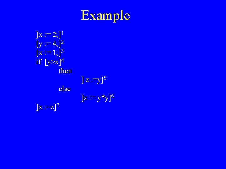 Example ]x : = 2; ]1 [y : = 4; ]2 [x : =