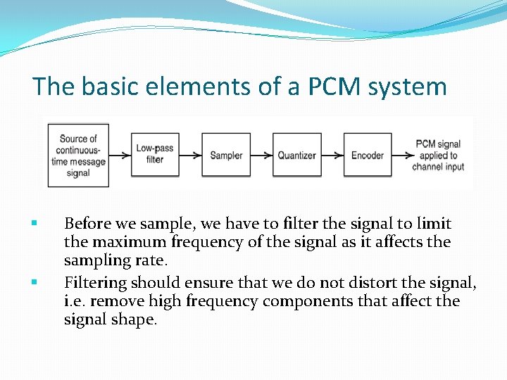 The basic elements of a PCM system § § Before we sample, we have