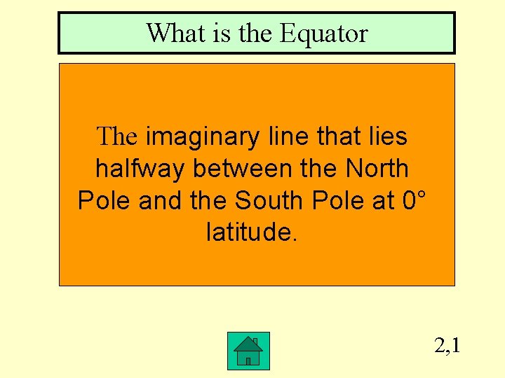 What is the Equator The imaginary line that lies halfway between the North Pole