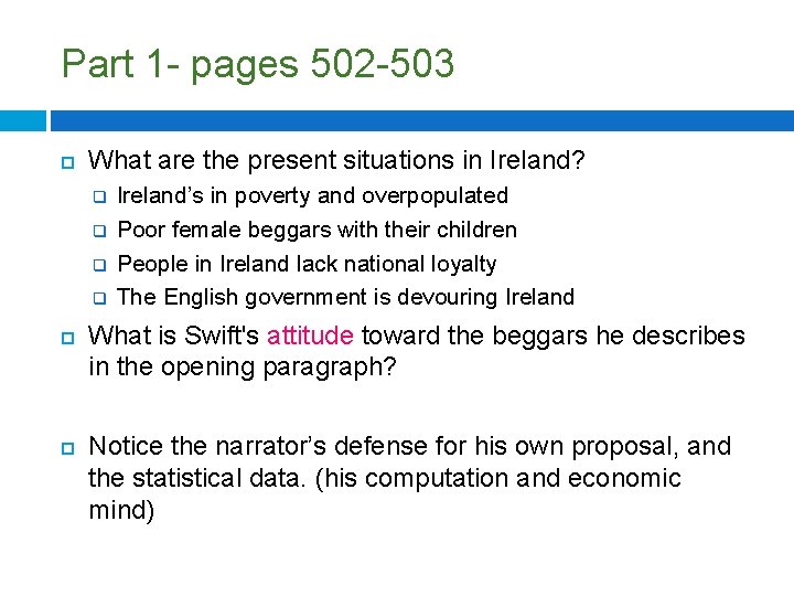 Part 1 - pages 502 -503 What are the present situations in Ireland? q