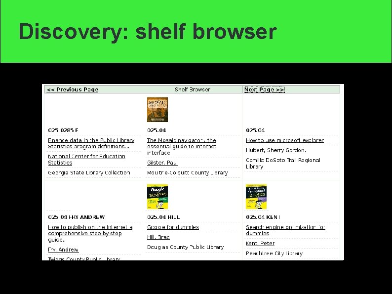 Discovery: shelf browser 