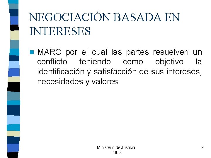 NEGOCIACIÓN BASADA EN INTERESES n MARC por el cual las partes resuelven un conflicto