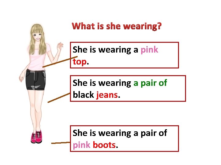 What is she wearing? She is wearing a pink top. She is wearing a