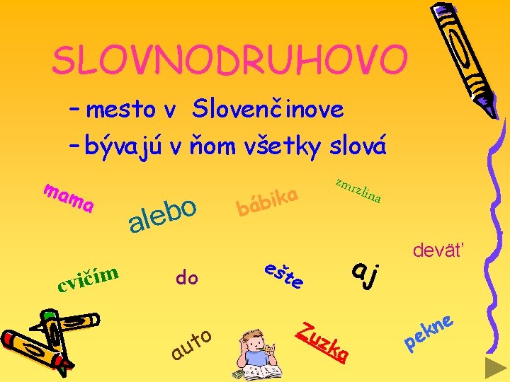 SLOVNODRUHOVO – mesto v Slovenčinove – bývajú v ňom všetky slová mam a m