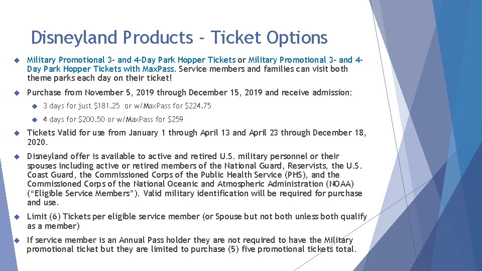 Disneyland Products - Ticket Options Military Promotional 3 - and 4 -Day Park Hopper