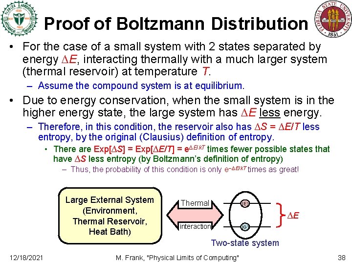 Proof of Boltzmann Distribution • For the case of a small system with 2