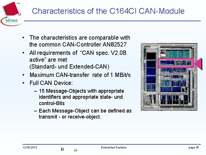 Characteristics of the C 164 CI CAN-Module • The characteristics are comparable with the