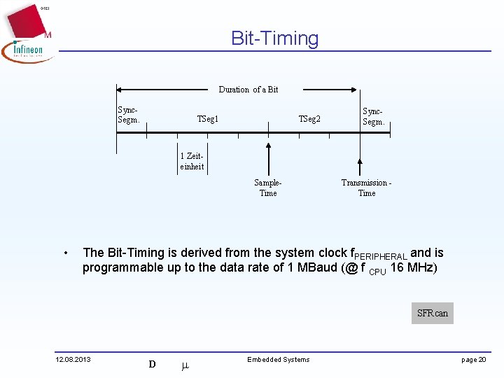 Bit-Timing Duration of a Bit Sync. Segm. TSeg 1 TSeg 2 Sync. Segm. 1