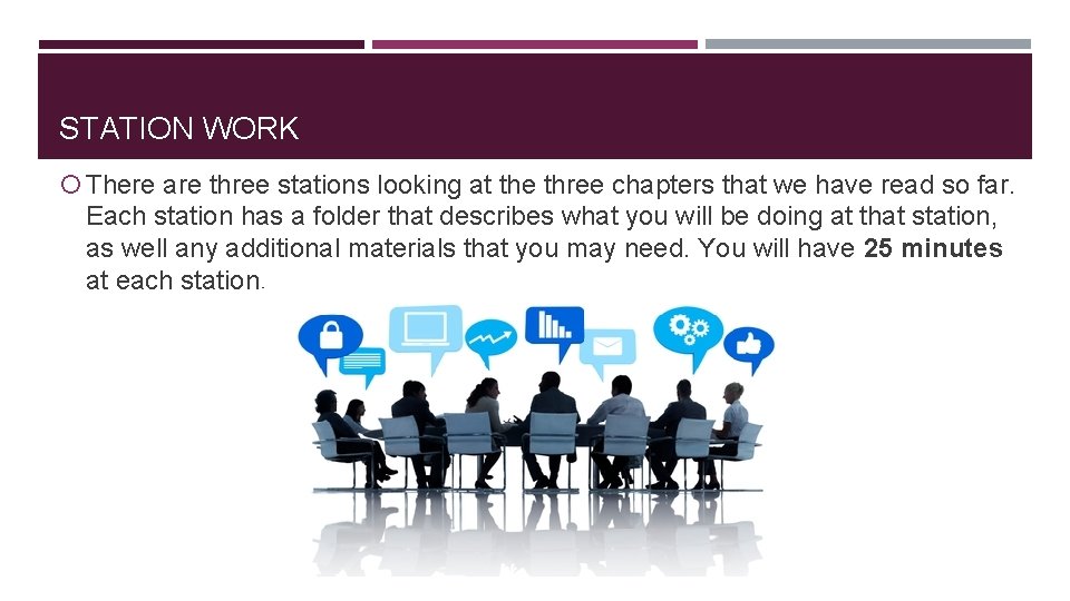 STATION WORK There are three stations looking at the three chapters that we have