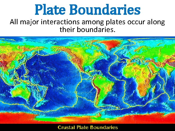 Plate Boundaries All major interactions among plates occur along their boundaries. 