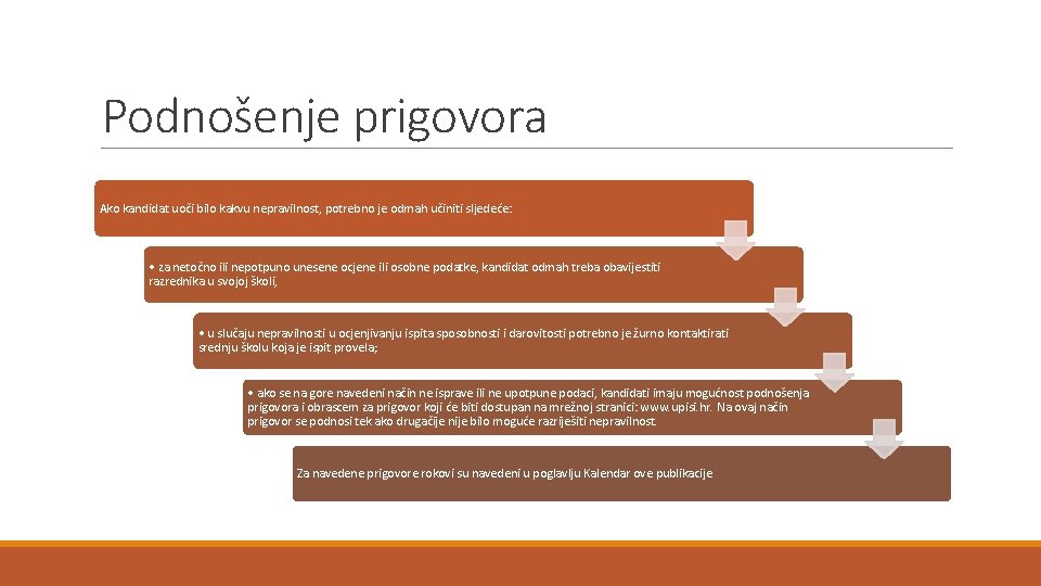 Podnošenje prigovora Ako kandidat uoči bilo kakvu nepravilnost, potrebno je odmah učiniti sljedeće: •