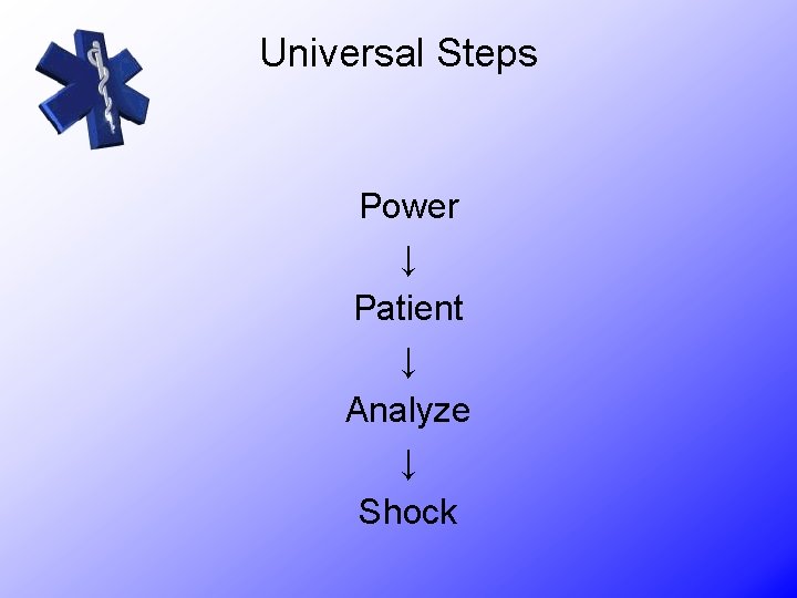 Universal Steps Power ↓ Patient ↓ Analyze ↓ Shock 