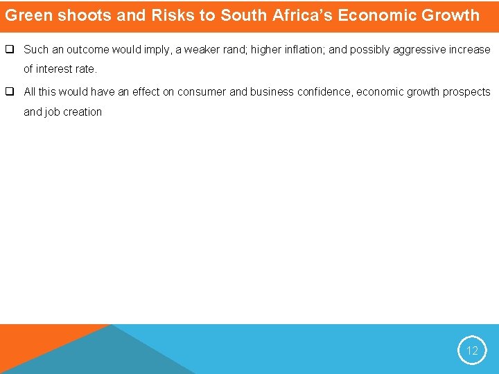 Green shoots and Risks to South Africa’s Economic Growth q Such an outcome would