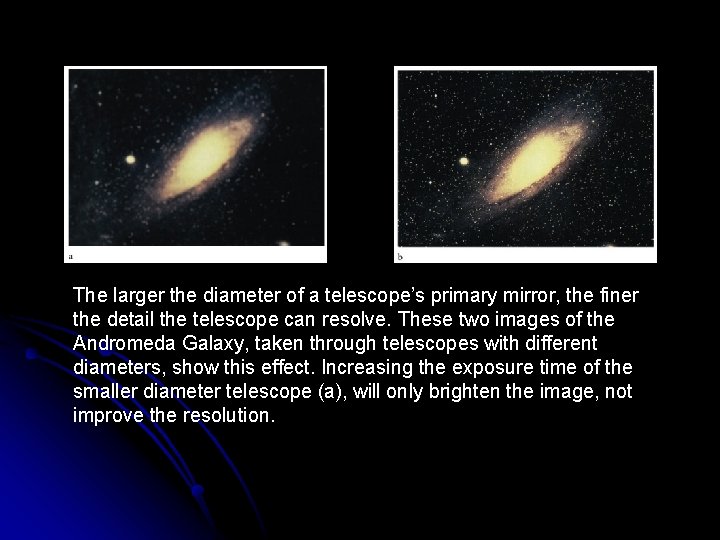 The larger the diameter of a telescope’s primary mirror, the finer the detail the