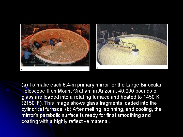 (a) To make each 8. 4 -m primary mirror for the Large Binocular Telescope