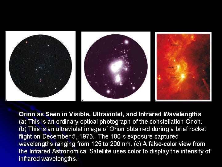 Orion as Seen in Visible, Ultraviolet, and Infrared Wavelengths (a) This is an ordinary