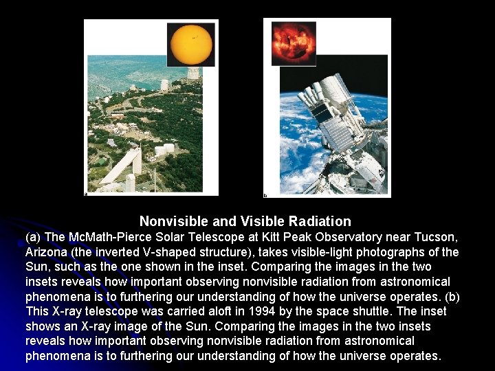 Nonvisible and Visible Radiation (a) The Mc. Math-Pierce Solar Telescope at Kitt Peak Observatory Nonvisible and Visible Radiation (a) The Mc. Math-Pierce Solar Telescope at Kitt Peak Observatory