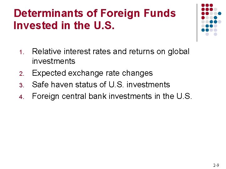 Determinants of Foreign Funds Invested in the U. S. 1. 2. 3. 4. Relative