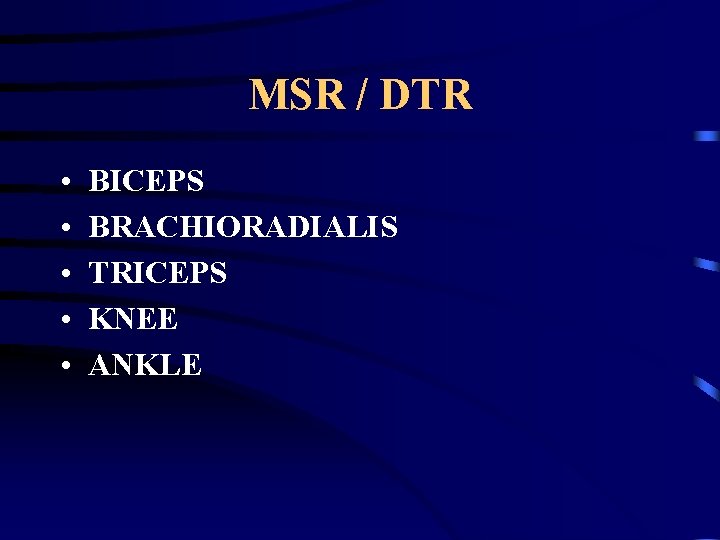 MSR / DTR • • • BICEPS BRACHIORADIALIS TRICEPS KNEE ANKLE 