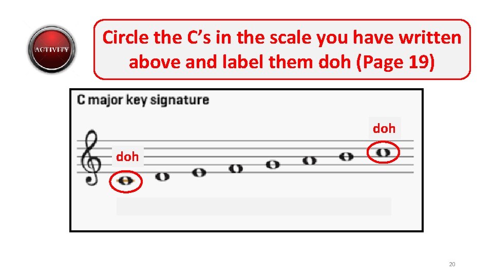 Circle the C’s in the scale you have written above and label them doh