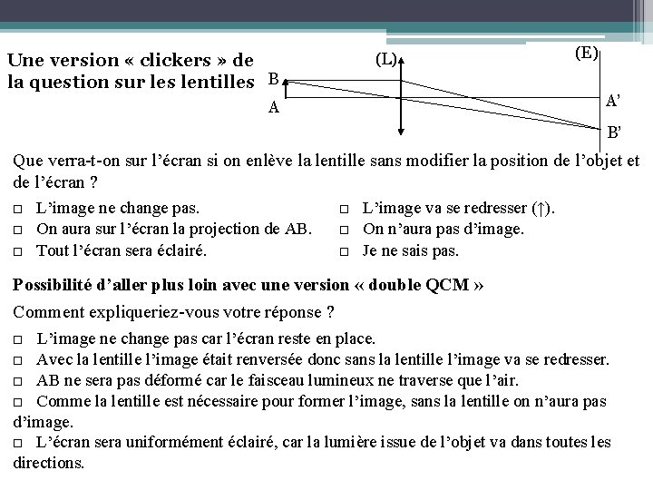 Une version « clickers » de la question sur les lentilles B (L) (E)