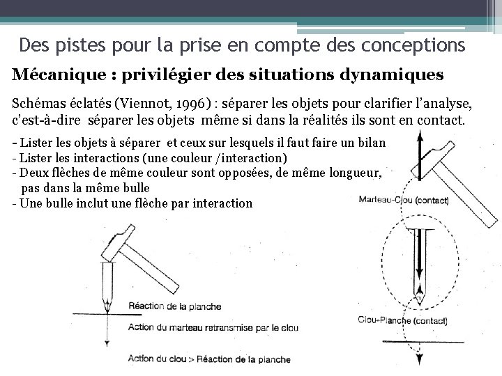 Des pistes pour la prise en compte des conceptions Mécanique : privilégier des situations