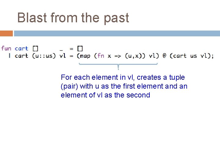 Blast from the past For each element in vl, creates a tuple (pair) with