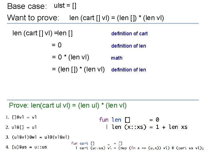 Base case: ulst = [] Want to prove: len (cart [] vl) = (len