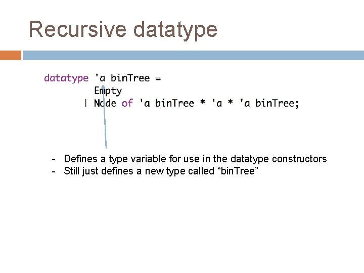 Recursive datatype - Defines a type variable for use in the datatype constructors -