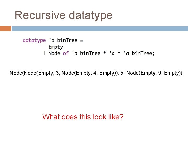 Recursive datatype Node(Empty, 3, Node(Empty, 4, Empty)), 5, Node(Empty, 9, Empty)); What does this