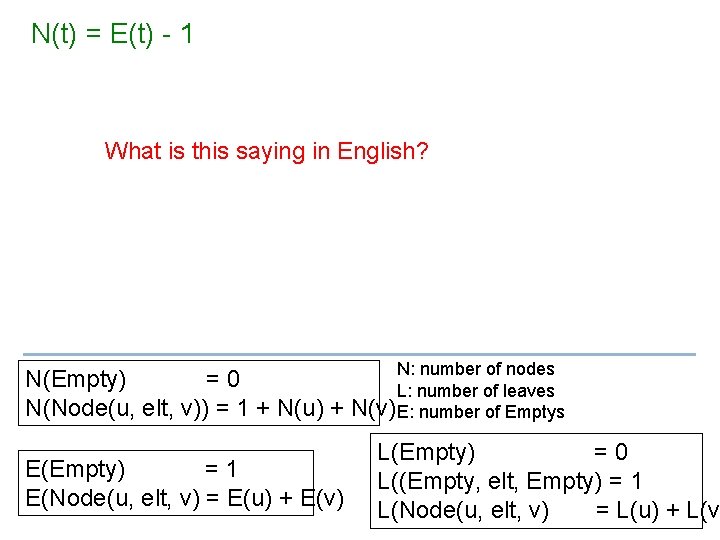 N(t) = E(t) - 1 What is this saying in English? N: number of